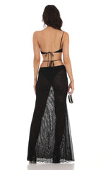 Mesh One Shoulder Two Piece Set in Black