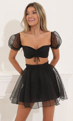 Baby Doll Two Piece Set in Black Dots