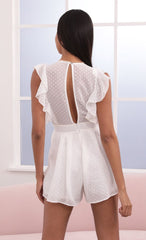 Ruffle White Romper in Dotted Chiffon