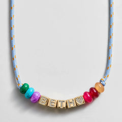 Custom Block Letter Semi-Precious Paracord Necklace - Light Blue