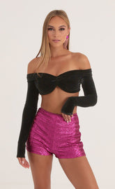 Velvet Off The Shoulder Top in Black