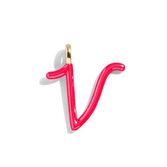 Custom Cherry Red Enamel Script Letter Charm - V