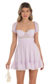 Puff Sleeve Dress in Purple