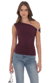 Embellished Off Shoulder Top in Purple
