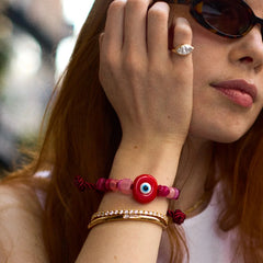 Bright Eyed Beaded Bracelet - Red