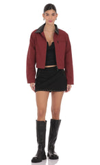 Two-Toned Collar Jacket in Burgundy