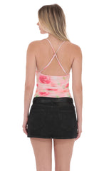Floral Mesh V-Neck Top in Pink