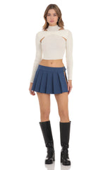 Ribbed Cutout Mock Neck Top in Ivory