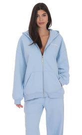 Oversize Zip-Up Hoodie in Light Blue