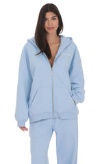 Oversize Zip-Up Hoodie in Light Blue