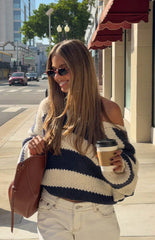 Delvey Navy Striped Chunky Knit Sweater