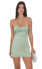 Double Draped Satin Dress in Sage
