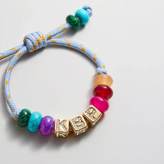 Custom Block Letter Semi-Precious Paracord Bracelet - Light Blue