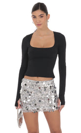Circle Sequin Skirt in Silver