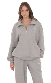 Quarter Zip-Up Jumper in Grey