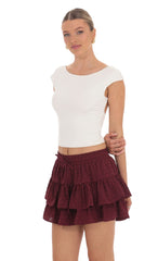 Dotted Ruffle Skort in Burgundy