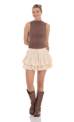 Dotted Ruffle Skort in Beige