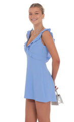 Ruffle V-Neck Dress in Light Blue