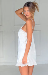 Artie Cream Satin Lace Trim Mini Dress