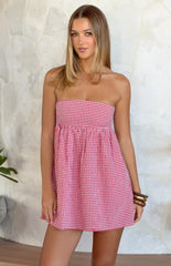 Berrie Red Gingham Strapless Mini Dress