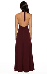 Corey Burgundy Beaded Crepe Maxi Dress
