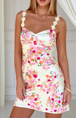 Marbelle Tall Fit Yellow Bloom Satin Mini Dress