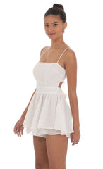 Shimmer Dotted Double Ruffle Romper in White
