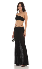 Mesh One Shoulder Two Piece Set in Black