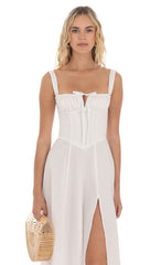Corset A-line Midi Dress in White