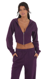 Cropped Pointed Hoodie in Purple