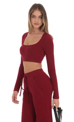 Cropped Ribbed Top in Maroon