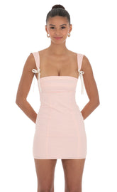 Shoulder Ties Bodycon Dress in Pink
