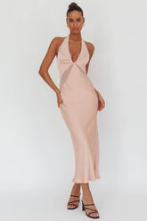 Kasi Sheer Panel Halter Maxi Dress Rose