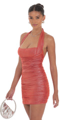 Foiled Ruched Bodycon Dress in Red