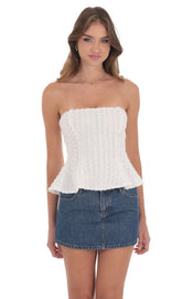 Floral Strapless Peplum Top in White