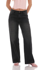 Mid Rise Baggy Jeans in Black