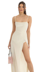 Velvet Maxi Dress in Beige