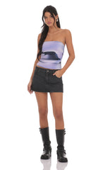 Strapless Mesh Swirl Top in Lavender