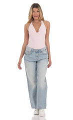 Cowl Neck Bodysuit in Pink