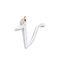 Custom Pure White Enamel Script Letter Charm - V