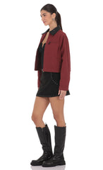 Two-Toned Collar Jacket in Burgundy
