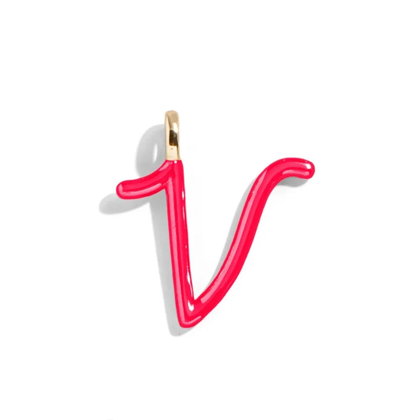 Custom Cherry Red Enamel Script Letter Charm - V