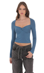 Long Sleev Twist Top in Slate Blue