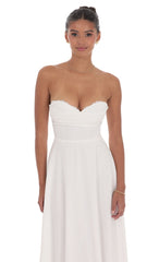Lace Bust A-Line Midi Dress in White