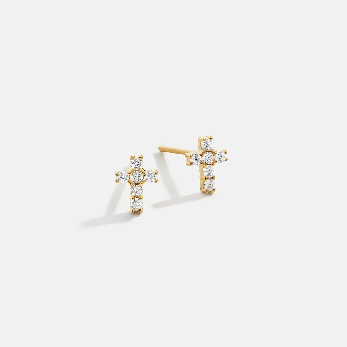 Christina 14K Gold Earrings - Pavé Cross