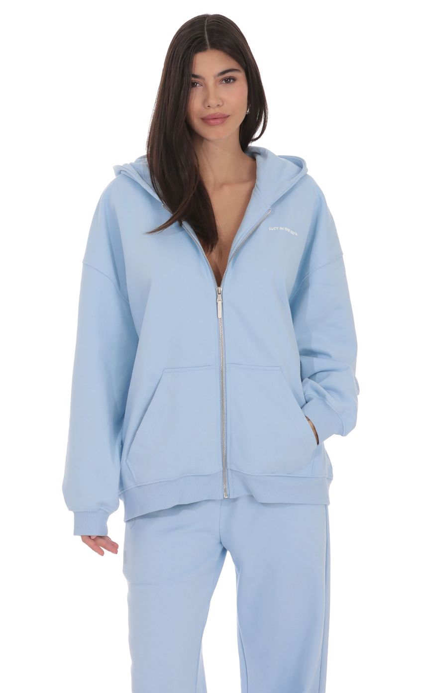 Oversize Zip-Up Hoodie in Light Blue