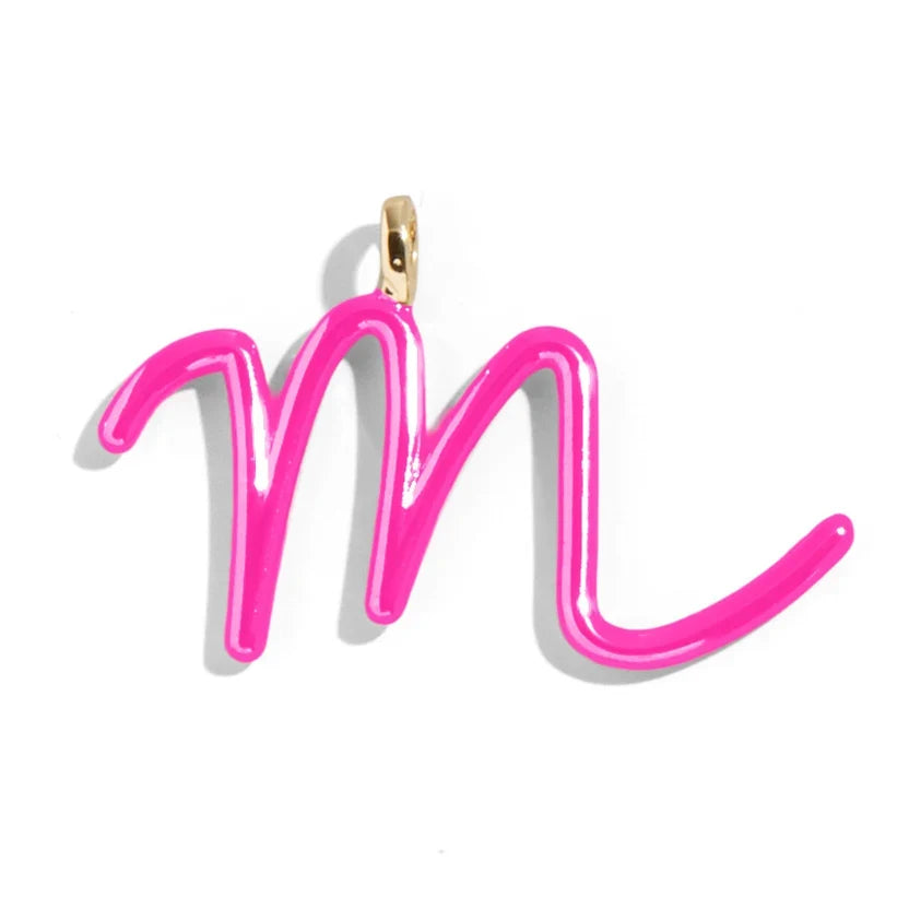Custom Hot Pink Enamel Script Letter Charm - M