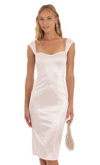 Satin Midi Dress in Pink