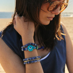Bright Eyed Beaded Bracelet - Blue