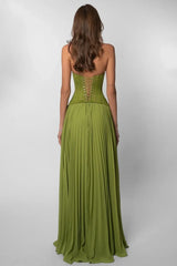 Gorgeous A Line Halter Neck Green Lace Corset Prom Dress with Ruffles
